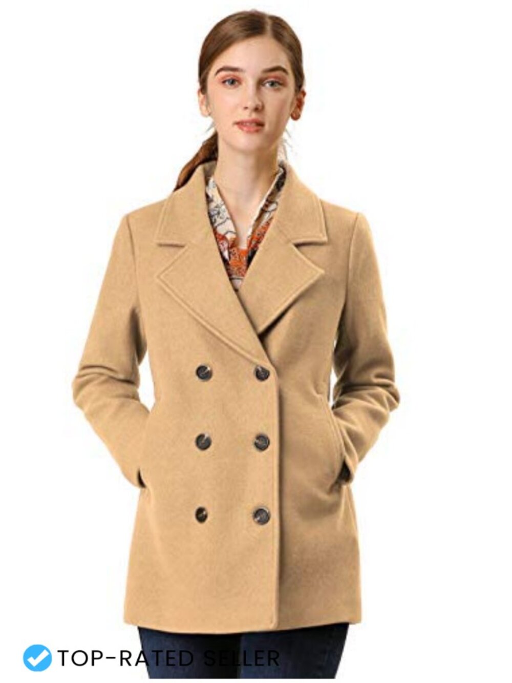 Women's Mid-Length Pea Coat Double Breasted Notch Lapel Business Winter